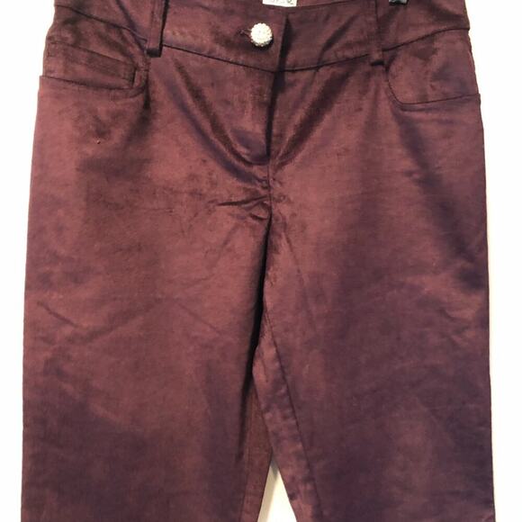 Cache Purple Velvet Thin Corduroy Rhinestone Button Pant New Stretch NWT $118 - Picture 7 of 11
